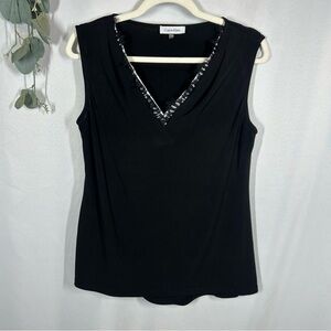 Calvin Klein | Black Lace Trim V Neck Tank Women’s Size Small Petite